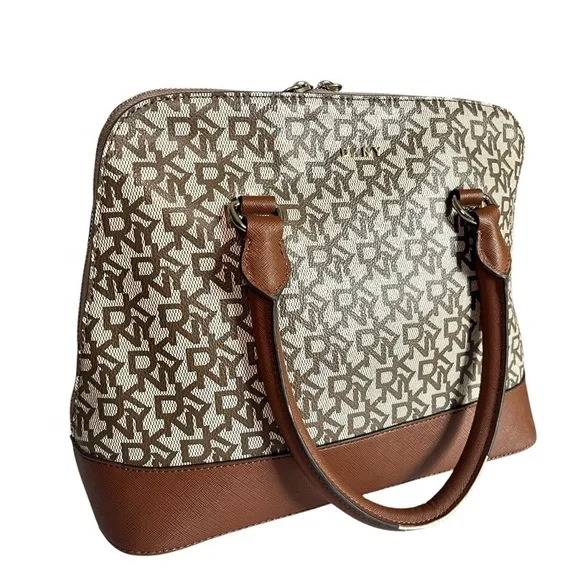 DKNY Women Bryant  MD ROUND Brown/ Beige Satchel Bag Purse MSRP:$198 - Picture 2 of 12